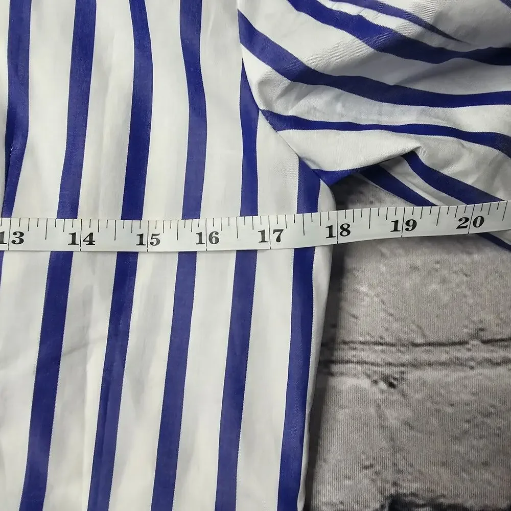 Usonia Womens White Blue Vertical Stripe 100% Cotton 3/4 Sleeve Blouse Size L - Picture 9 of 11